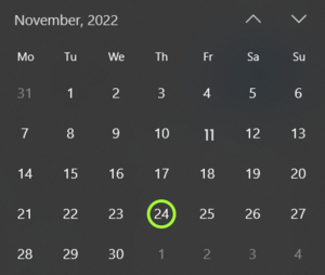 November Calendar 2022