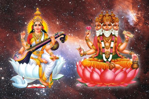 Goddess Saraswati and Brahma